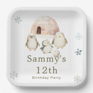 Plato De Papel Cute Winter Penguins Birday Party