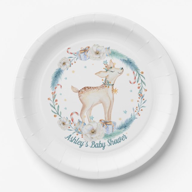 Plato De Papel Cute Winter Woodland Baby Shower (Anverso)
