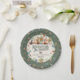 Plato De Papel Cute Woodland Animal Adventure Neutral Baby Shower
