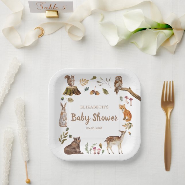 Plato De Papel Cute Woodland Animales Género Baby Shower Neutral (Boda)