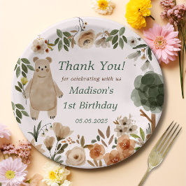 Plato De Papel Cute Woodland Animals 1er Fiesta de cumpleaños