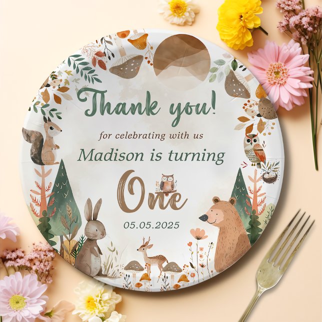Plato De Papel Cute Woodland Animals 1er Fiesta de cumpleaños (Subido por el creador)