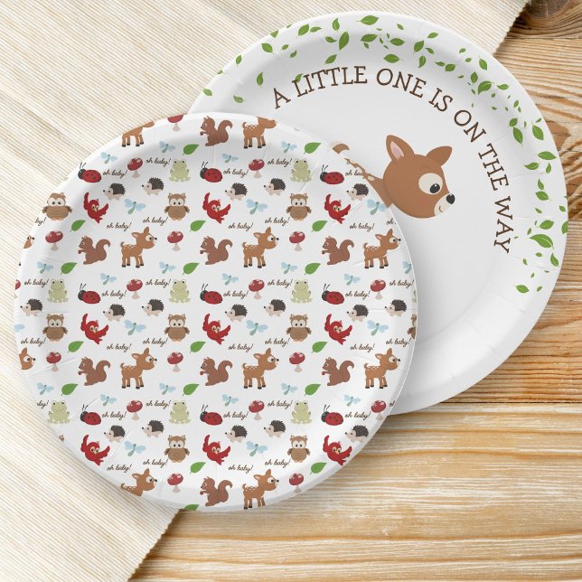 Plato De Papel Cute Woodland Animals Baby Shower (Woodland Baby Shower Paper Plates)