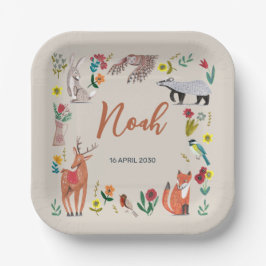 Plato De Papel Cute Woodland Animals Neutral Baby Shower