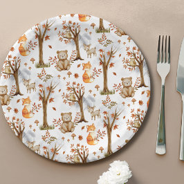 Plato De Papel Cute Woodland Animals Pattern