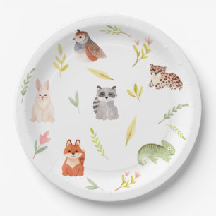 Plato De Papel Cute Woodland Animals Watercolour Kids