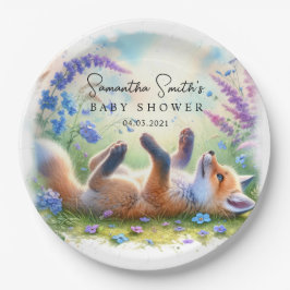 Plato De Papel Cute Woodland Baby Fox Baby Shower