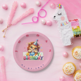 Plato De Papel Cute Woodland Baby Lion Feliz cumpleaños