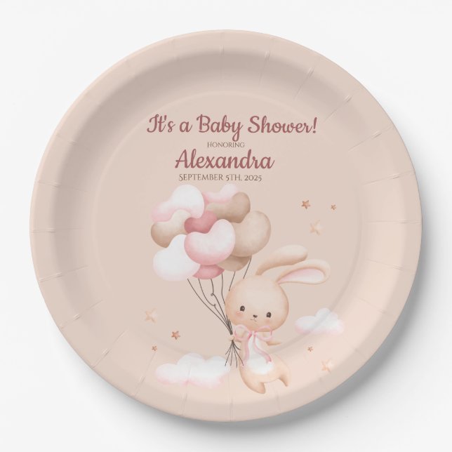 Plato De Papel Cute Woodland Bunny Rabbit Baby Shower (Anverso)