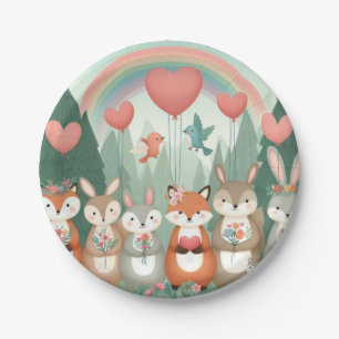 Plato De Papel Cute Woodland Creature rainbow valentine