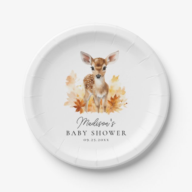Plato De Papel Cute Woodland Deer Fall Baby Shower (Anverso)