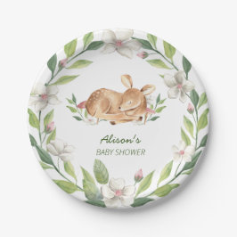 Plato De Papel Cute Woodland Deer Floral Greeneration Baby Shower