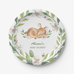 Plato De Papel Cute Woodland Deer Floral Greeneration Baby Shower