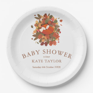 Plato De Papel Cute Woodland Fox Cub Baby Shower