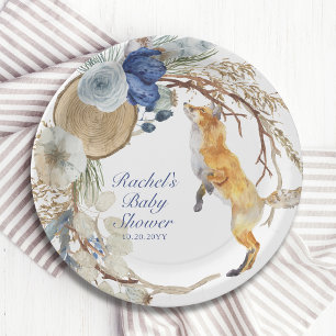 Plato De Papel Cute Woodland Fox Watercolor Floral Baby Shower