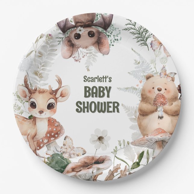 Plato De Papel Cute Woodland Friends Baby Shower (Anverso)