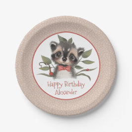 Plato De Papel Cute Woodland Raccoon Boy fiesta de cumpleaños