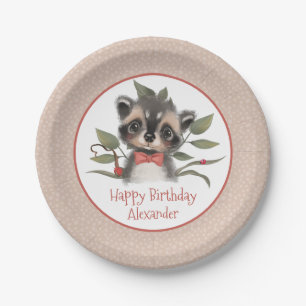 Plato De Papel Cute Woodland Raccoon Boy fiesta de cumpleaños