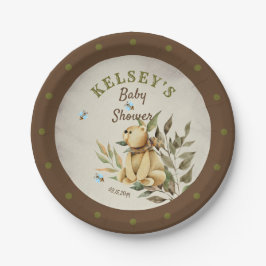 Plato De Papel Cute Woodland Teddy Bear Boy Baby Shower