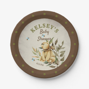 Plato De Papel Cute Woodland Teddy Bear Boy Baby Shower