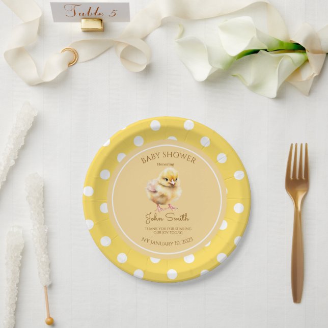 Plato De Papel Cute yellow chick baby shower  (Boda)