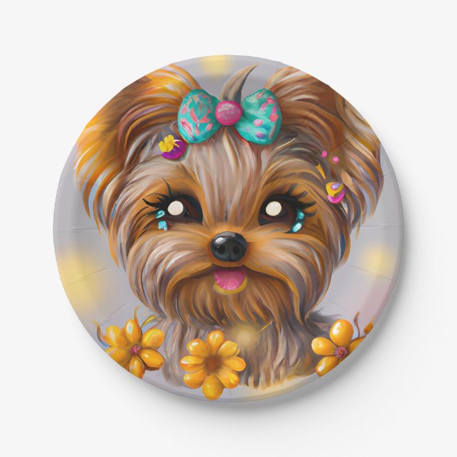 Plato De Papel Cute Yorkie Kawaii Puppy (Anverso)