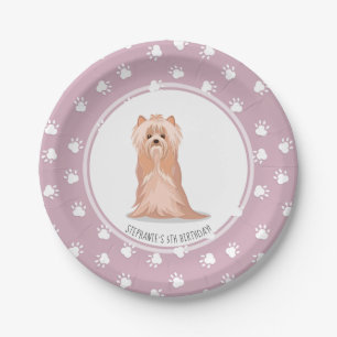Plato De Papel Cute Yorkshire Terrier Birthday Paper Placas