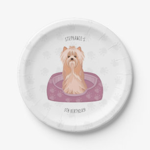 Plato De Papel Cute Yorkshire Terrier Birthday Paper Placas