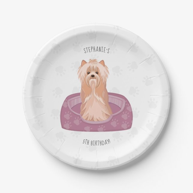 Plato De Papel Cute Yorkshire Terrier Birthday Paper Placas (Anverso)