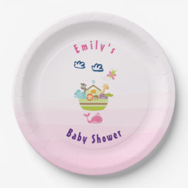 Plato De Papel Cute Zoo Animal Ark Pink Baby Shower