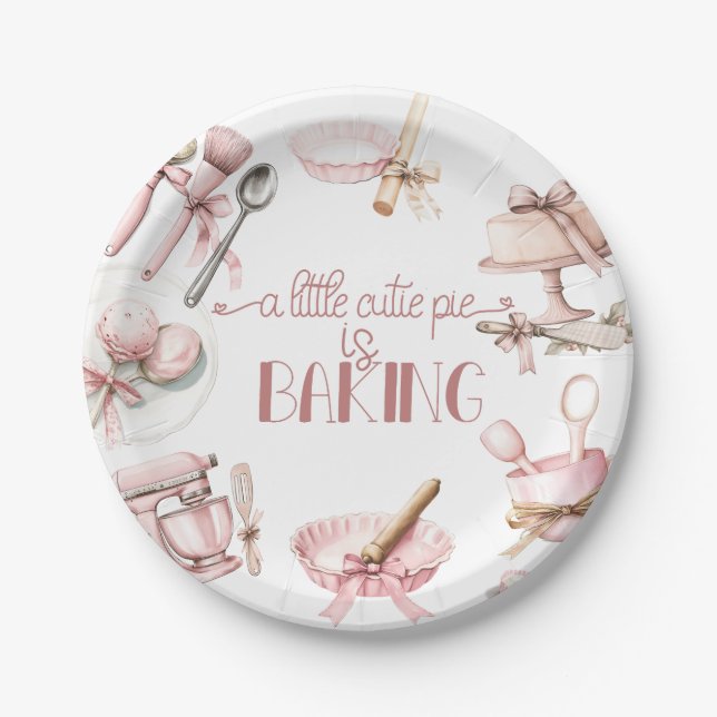 Plato De Papel Cutie Pie | Baby Shower de Chica rosa acuarela (Anverso)