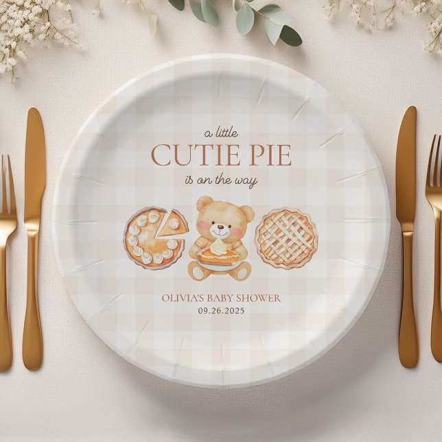 Plato De Papel Cutie Pie Gingham Teddy Bear Fall Baby Shower (Subido por el creador)