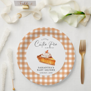 Plato De Papel Cutie Pimpkin Fall Gingham Baby Shower