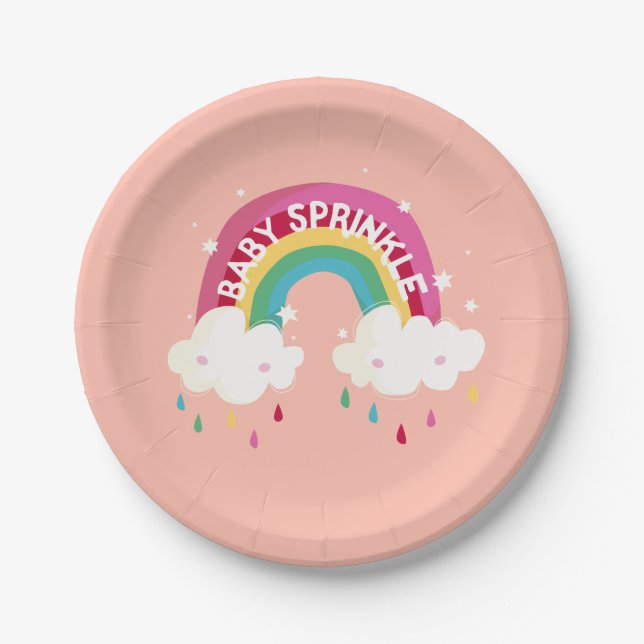 Plato De Papel Cuto arcoiris Sprinkle Baby Shower (Anverso)