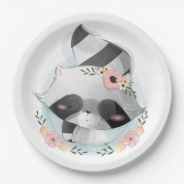 Plato De Papel Cuto color de agua Raccoon Baby Shower Placa de pa