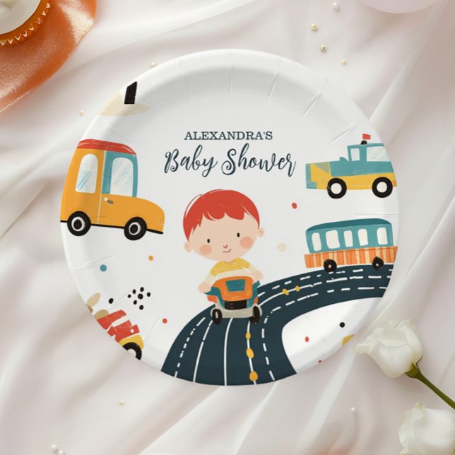 Plato De Papel Cuto colorido Carro Boy Baby Shower (Subido por el creador)