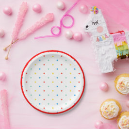 Plato De Papel Cuto colorido Rainbow Polka Dot Cumpleaños