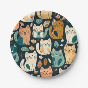 Plato De Papel Cuto de patrón de gato artsy