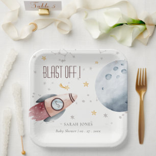 Plato De Papel Cuto espacio exterior Starry Planet Rocket Baby Sh