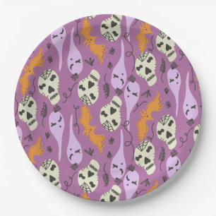 Plato De Papel Cuto fantasma Skull Bat Halloween Doodles Purple
