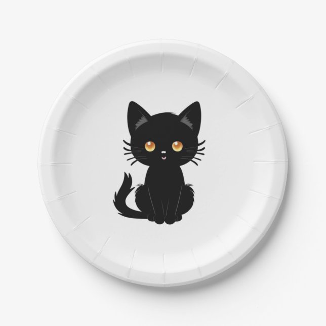 Plato De Papel Cuto gato negro 2 (Anverso)