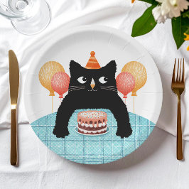 Plato De Papel Cuto gato y pastel de cumpleaños Fiesta de Purrfec