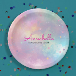 Plato De Papel Cuto Giro Morado Púrpura Holográfica Sky acuática