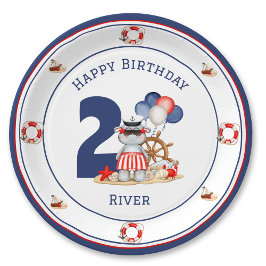 Plato De Papel Cuto Hippo Nautical Birthday Boy Personalizado Azu