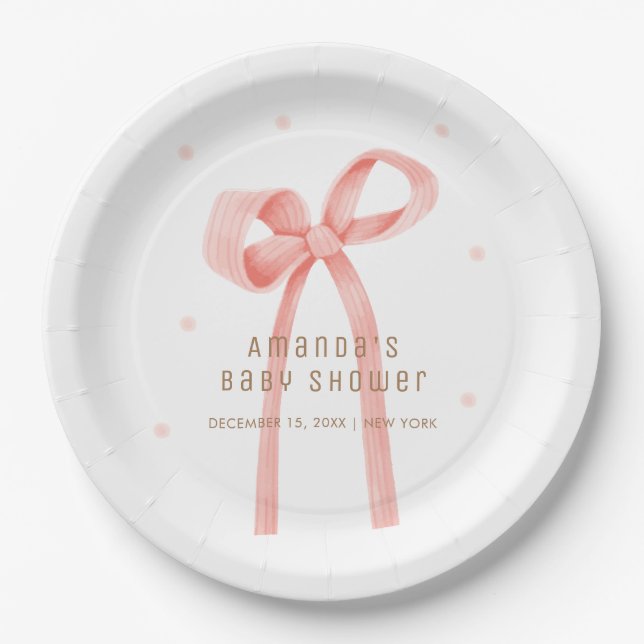 Plato De Papel Cuto Oh bebé Polka Dot Bow Baby Shower (Anverso)