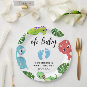 Plato De Papel Cuto pequeño Dino Baby Shower