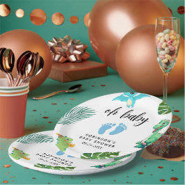 Plato De Papel Cuto pequeño Dino Baby Shower
