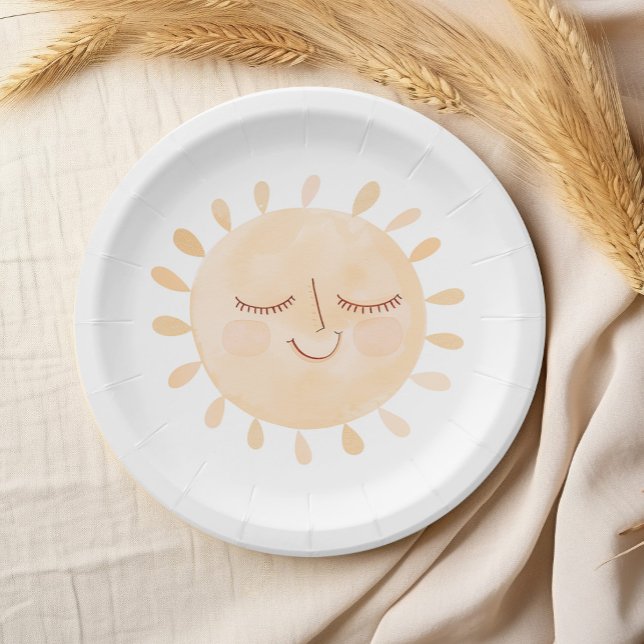 Plato De Papel Cuto pequeño Sun Boho Baby Shower (Cute Little Sun Boho Baby Shower Paper Plates )