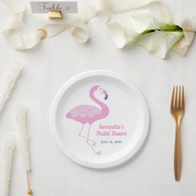 Plato De Papel Cuto rosa Flamingo Tema tropical Ducha de novias (Boda)
