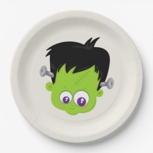 Plato De Papel Cuto verde Frankenstein Monster cara Halloween